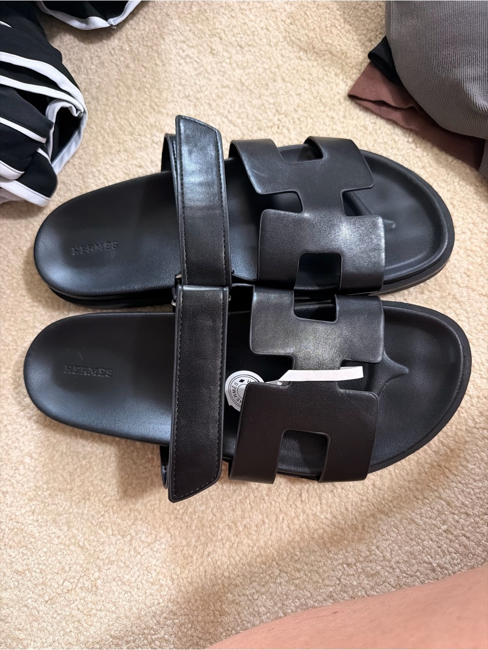 Chypre Black Leather Slide Sandals 🪞size 44